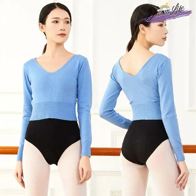 

Women's Ballet Dance Sweater Long Sleeve Double V-Neck Slim Fit Warm Autumn Winter Top Dance Costume Stage Performancewear