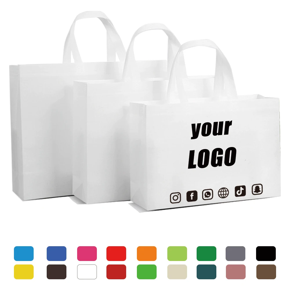 

10pcs Non-woven Tote Bag Wholesale Custom Logo Colourful Shopping Bags Clothes and shoes jewelry bags