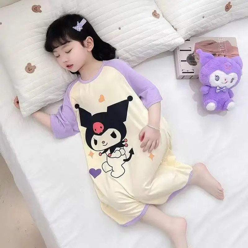 

Sanrio Cartoon Pajamas Hello Kittys Children Kawaii One-Piece Pajamas Girl Summer Cute Sweet New Style Casual Comfortable Loose