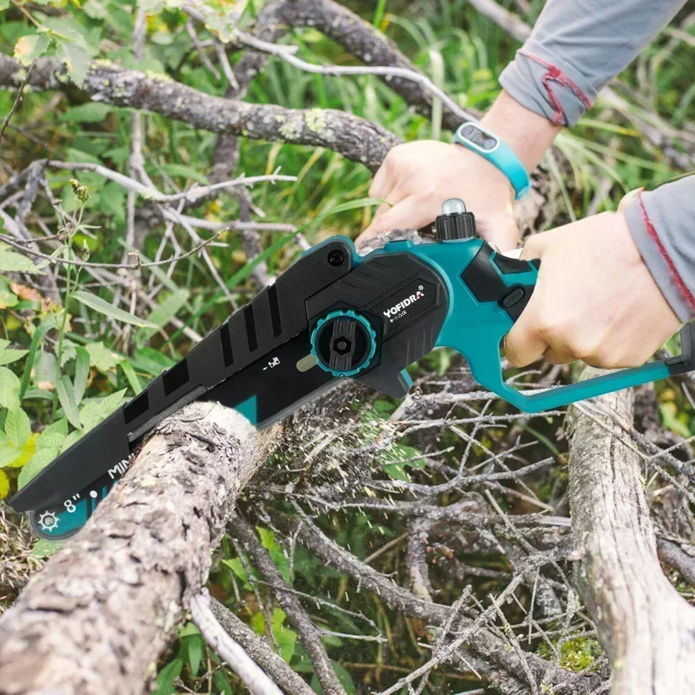 YOFIDRA 8 Inch Brushless Electric Chainsaw Cordless Rechargeable Woodworking Garden Pruning Saw Tool for Makita 18V Battery