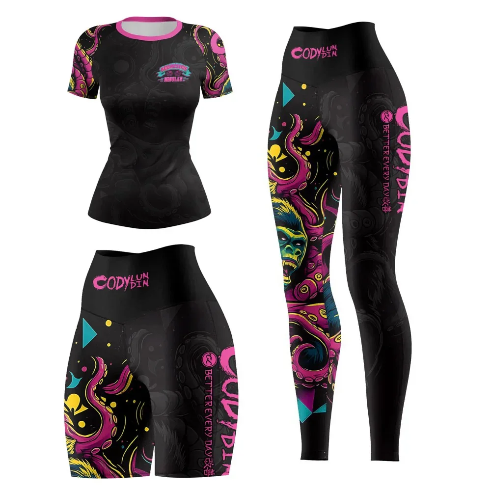 كودي لوندين جيو جيتسو Rashguard MMA تي شيرت + بانت النساء 4 قطعة/المجموعة رياضة الجري تصارع Bjj الملاكمة الرياضة الملاكمة التايلاندية السراويل الفانيلة #3