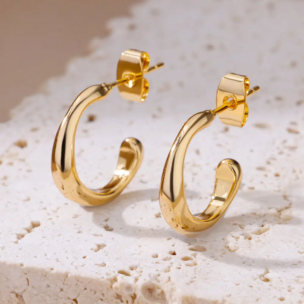 Stainless Steel Earrings for Women 2023 Vintage Gold Color Irregular C Shaped Earrings Luxury Piercing Jewelry Accessories Gift