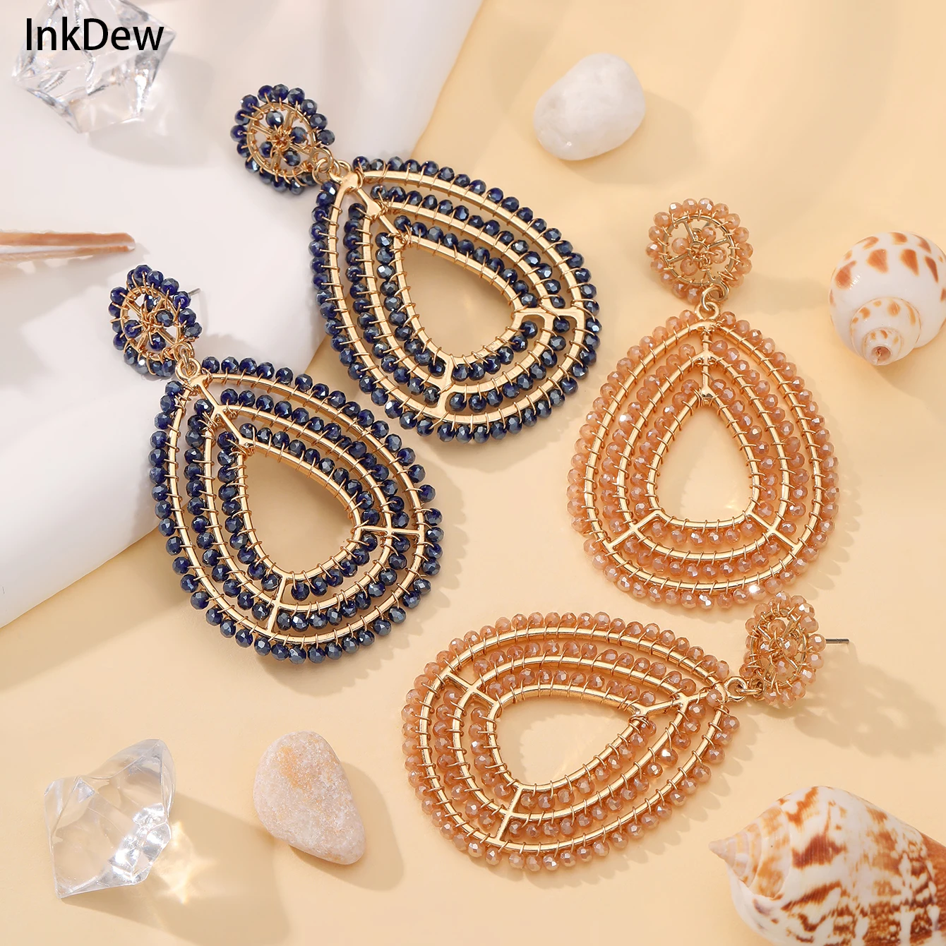 INKDEW Water Drop Earrings for Women Big Long Earrings Handmade Crystal Faceted Beads Earrings Jewelry Fashion Gift boho EA103