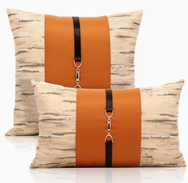 morden Industrial orange cushion cover decorative buckle pillowcase black leather belt