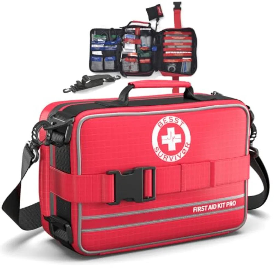 

Comprehensive First Aid Kit for Home, Premium Emergency Trauma Kits with Shoulder Strap for Car Camping Gear, Waterproof Surviv