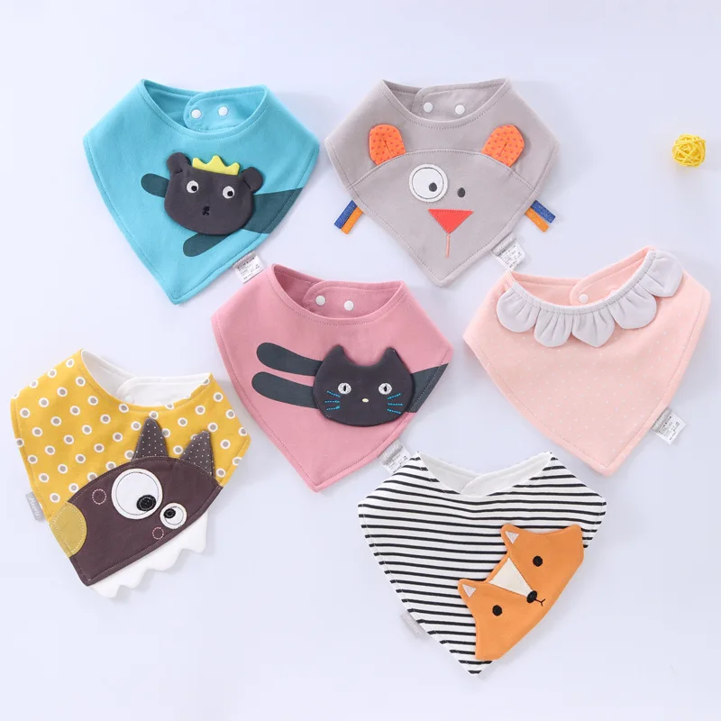 Baby Saliva Towel Cartoon Three-dimensional Embroidered Triangle Towel Baby Cotton Saliva Towel Baby Eating Anti-dirty Bib