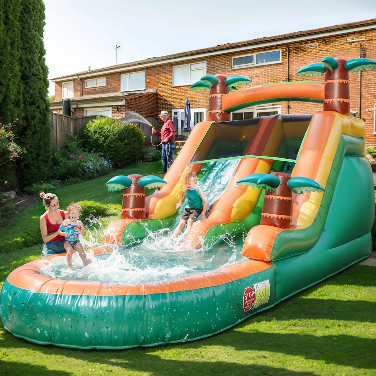 Piscina gonfiabile Gonfiabile estiva all'aperto Rimbalzo d'aria Divertimento in acqua Attrezzatura da gioco Acqua gonfiabile Palla a bolle a doppio scivolo