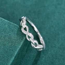 Simple Female Rings Genuine 925 Sterling Silver 8 Shaped AAA Cubic Zircon Infinity Eternity Rings Jewelry Female Wedding Gift
