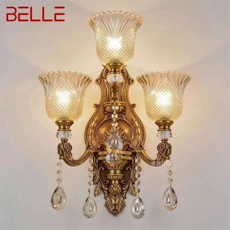 Lâmpada de parede de cristal de luxo Belle-european, iluminação retro para sala, quarto, cabeceira, corredor, hotel, villa