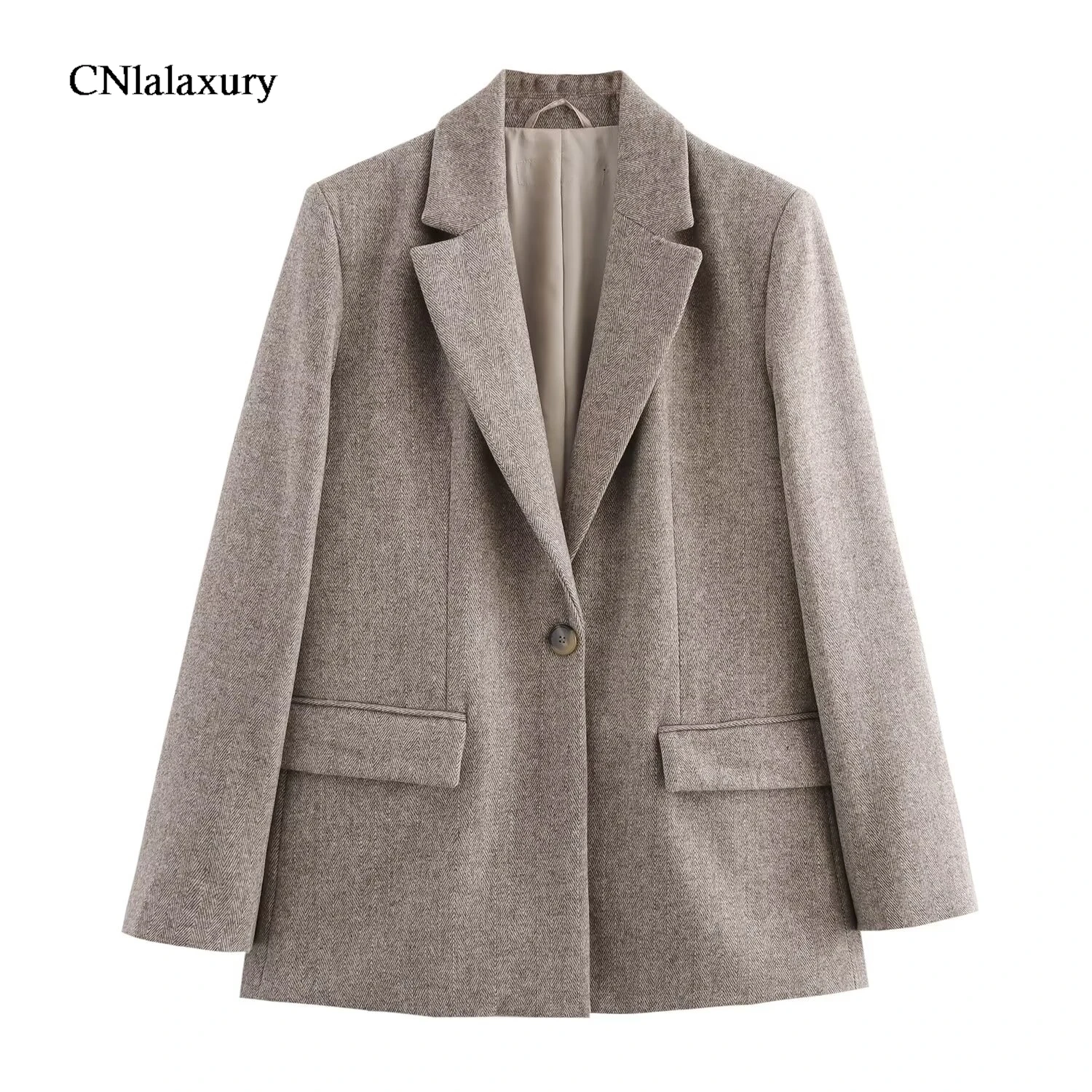 CNlalaxury Grey Blazers for Women Jackets Long Sleeve Single Button French Office Lady Outerwears New Autumn Winter Fashion Coa