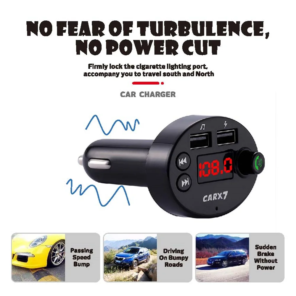 جهاز إرسال FM للسيارة بالبلوتوث ، مشغل شاحن سيارة USB ، محول هاتف لاسلكي غير يدوي للآيفون ، وسامسونج ، وشاومي ، وهاواوي ، ومشغل MP3 #6