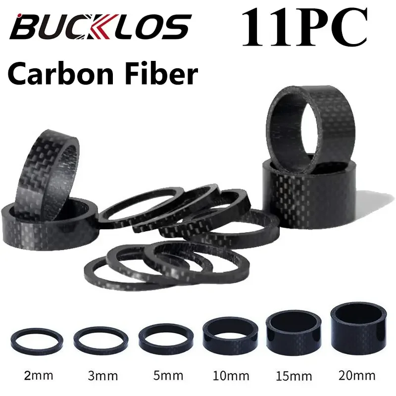 11PCS BUCKLOS Bicycle Carbon Fiber Spacer 2/3/5/10/15/20mm MTB Headset Washer 28.6mm Fork Tube Spacer Mountain Bike Accessories