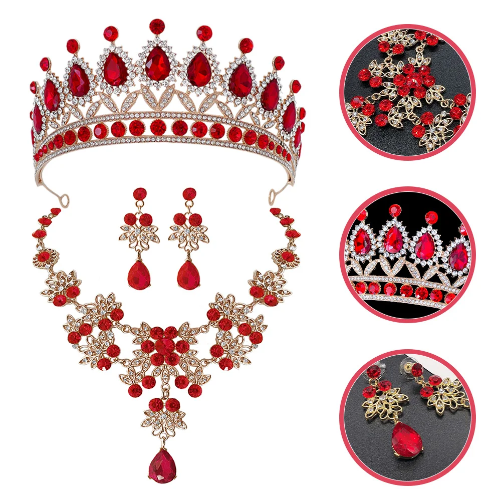 

1Set Crown Necklace Earrings Set for Women Bridal Wedding Party Jewelry Rhinestone Tiara Dangle Earrings Gift for Her Birthday