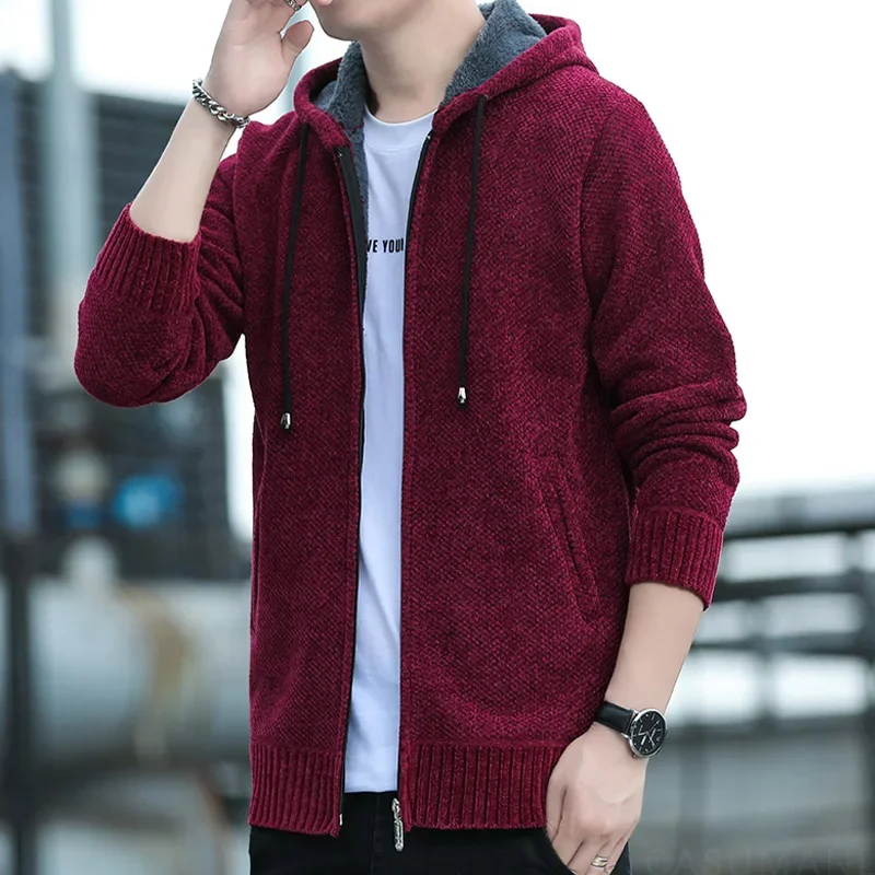 TFETTERS Brand Red Hooded Jackets for Men 2024 Autumn Winter New Warm Fashion Jackets Man Loose Long Sleeve Vintage Clothing