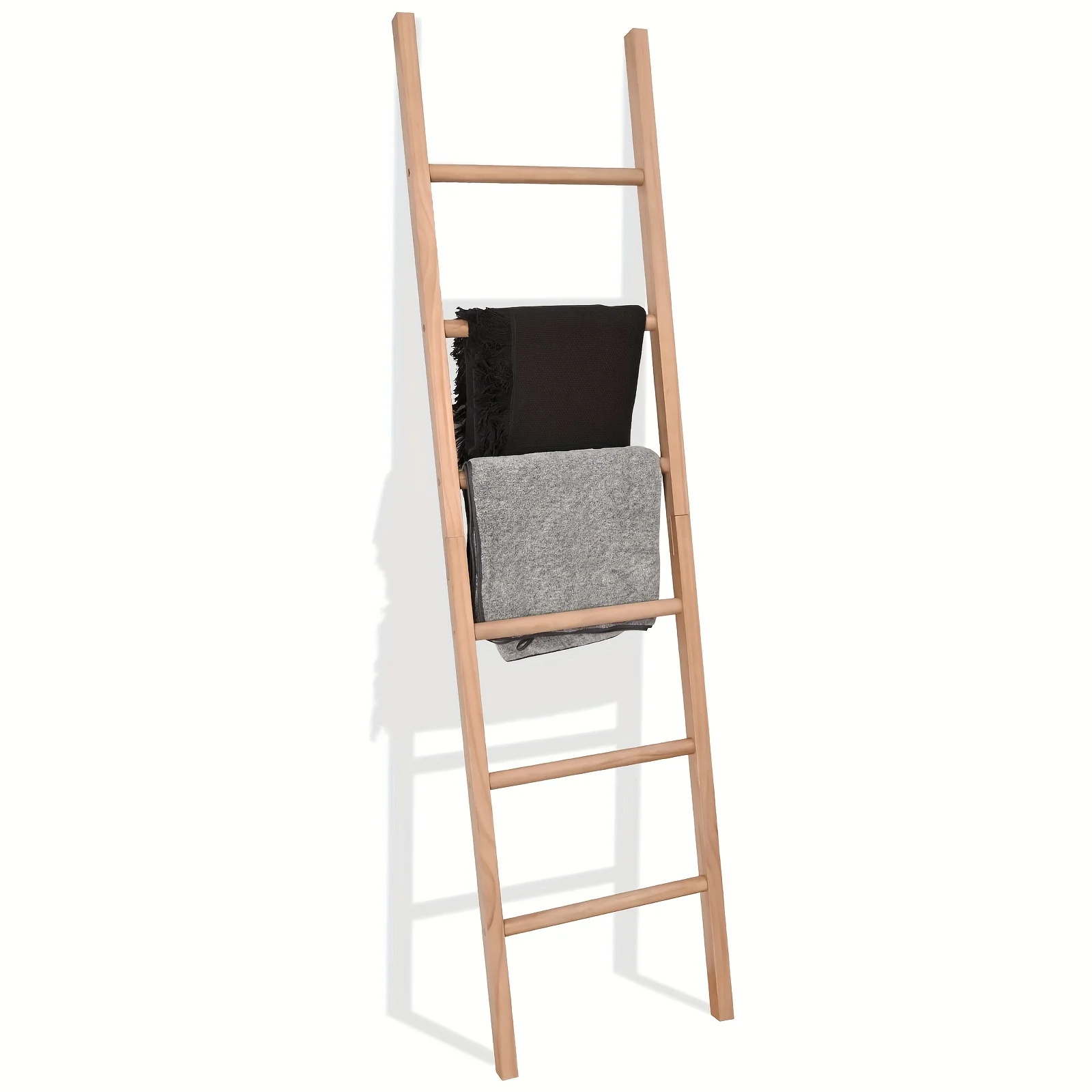 

6ft Wooden Natural Blanket Ladder Living Room Decorative Wall Leaning Farmhouse Quilt Display Holder Rustic Wood Towel Rack