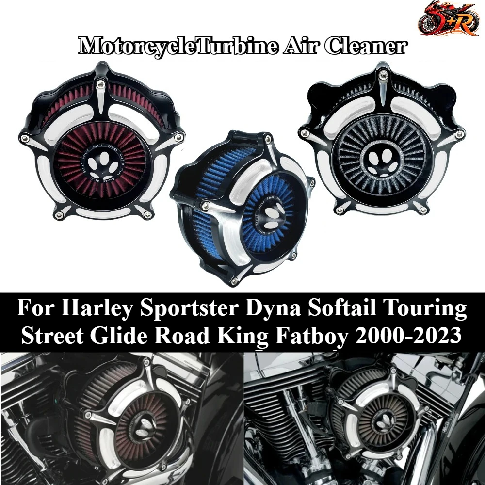 

Motorcycle CNC Turbine Air Cleaner Filter Intake For Harley Sportster Dyna Softail Touring Street Glide Road King Fatboy 00-2023