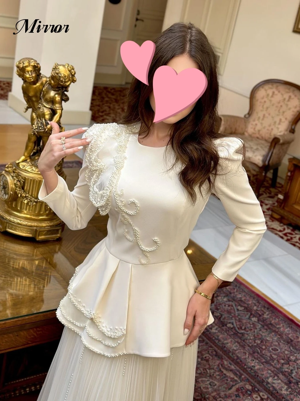 Mirror Dress Elegant Vintage Sweet Ivory Beads Pearls A-Line Ruffle Customize Formal Occasion Prom Dress Evening Party Gowns