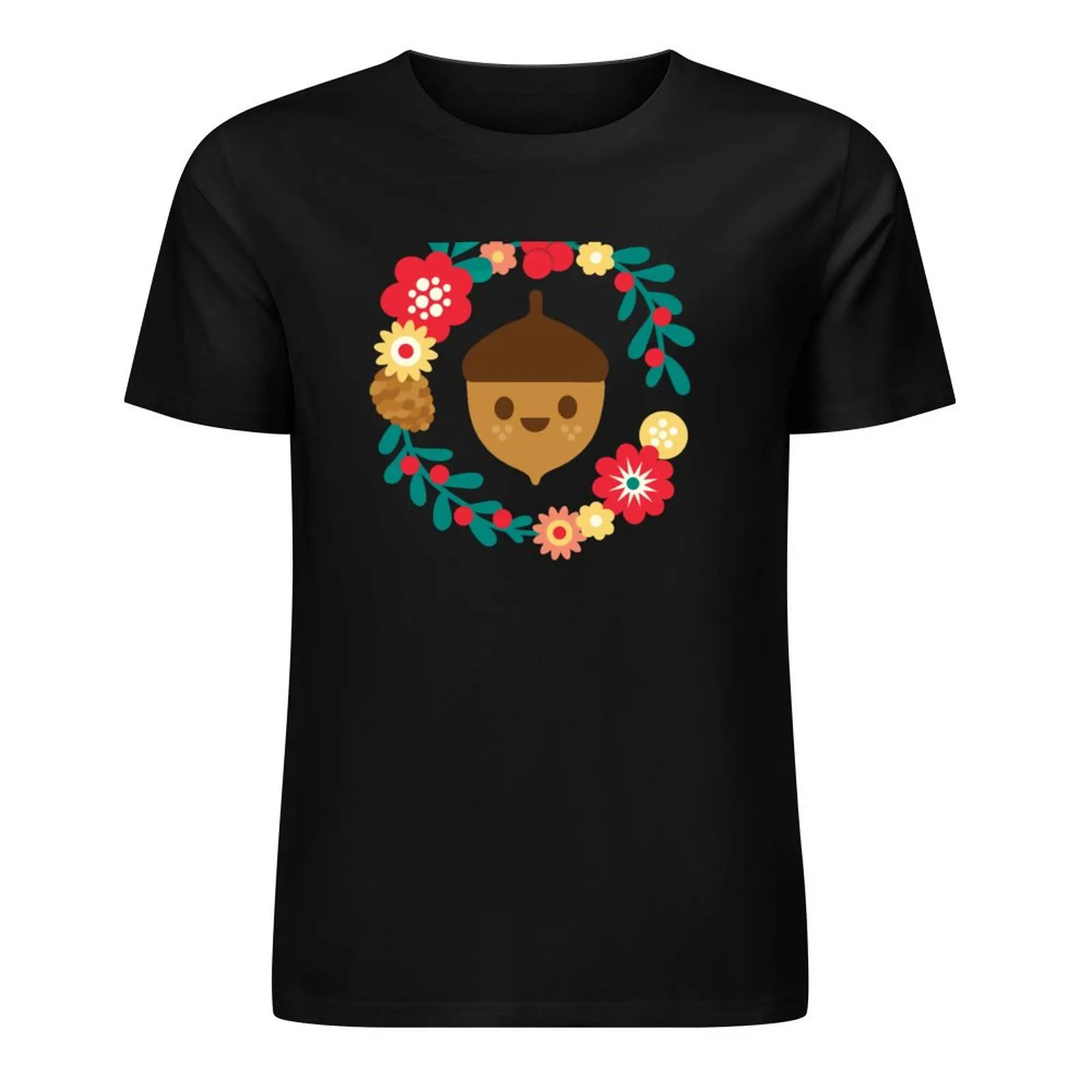 Acorn and Flowers Pattern Design / Blue T-Shirt blacks aesthetic clothes shirts graphic tee man clothes clothes for men