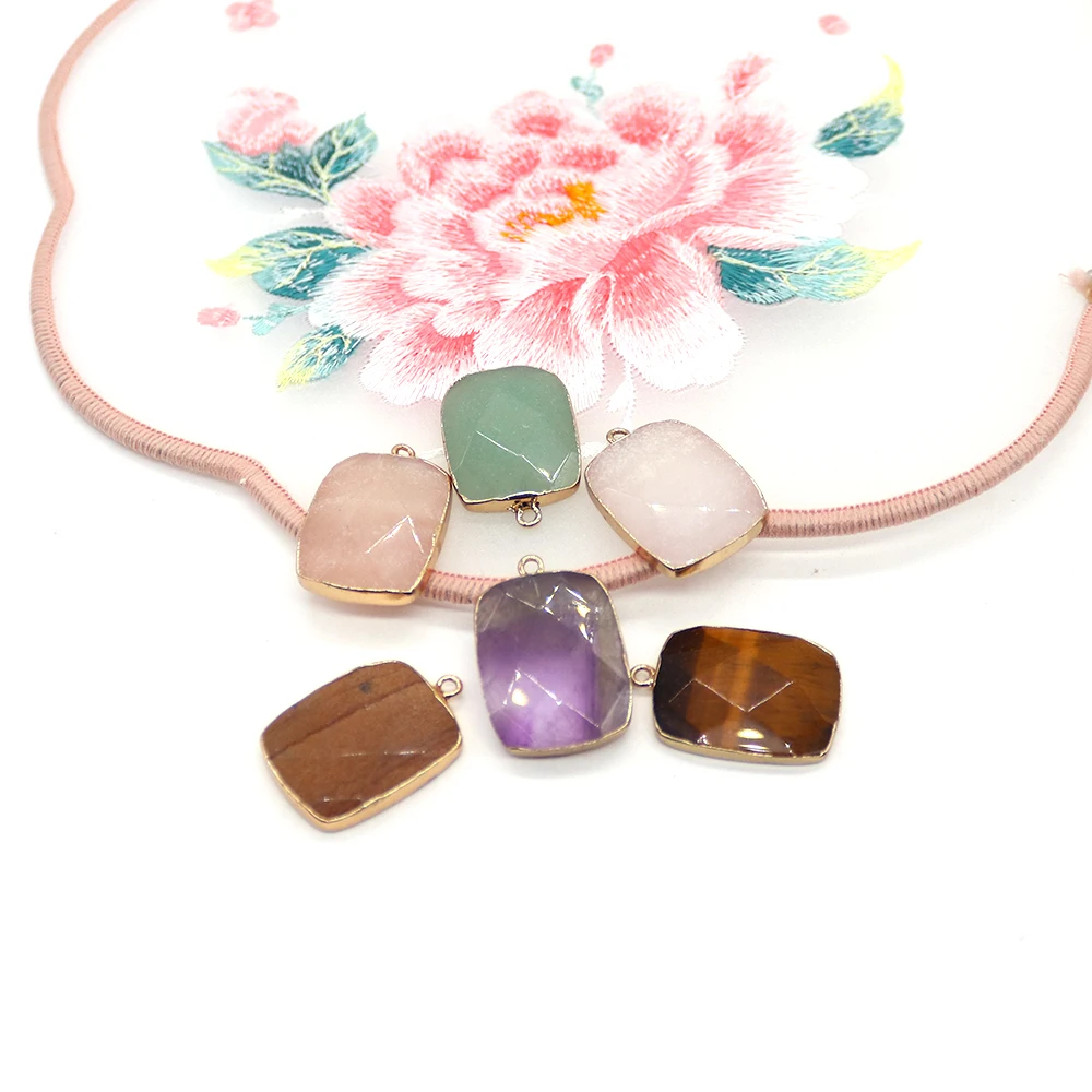 1PC Natural Stone Amethysts Pendant Square Tiger Eye Green Aventurine Crystal Agate Charm for Jewelry Making DIY Necklace Gifts