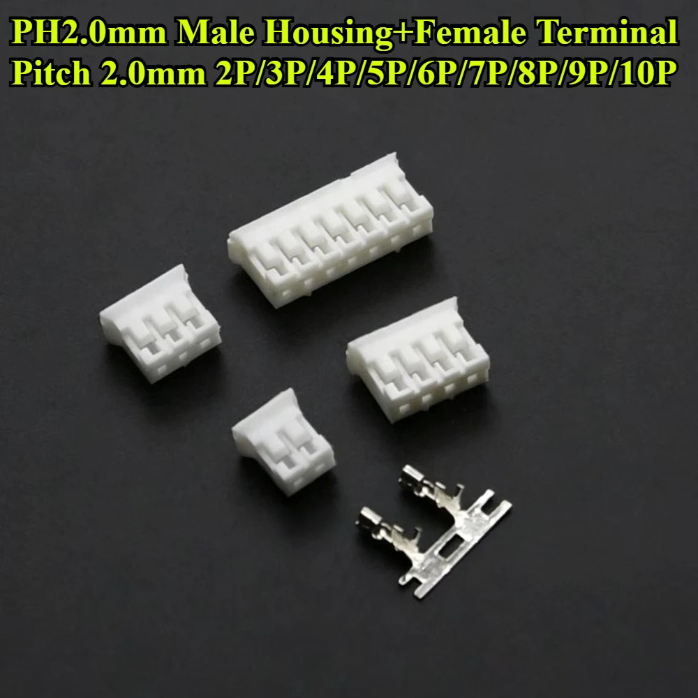 30/50Sets PH 2.0mm Pitch 2P/3P/4P/5P/6P/7P/8P/9P/10P Pin Male Female Plug Plastic Housing Pin Header Crimp Terminal Connectors