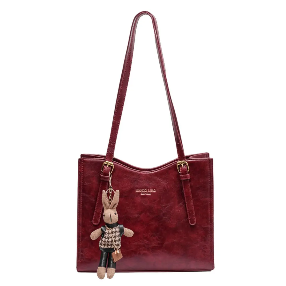 

Women Vintage Shoulder Bag with Pendant Retro Tote Handbag PU Leather Fashion Shoulder Bag Ladies Travel Handbag