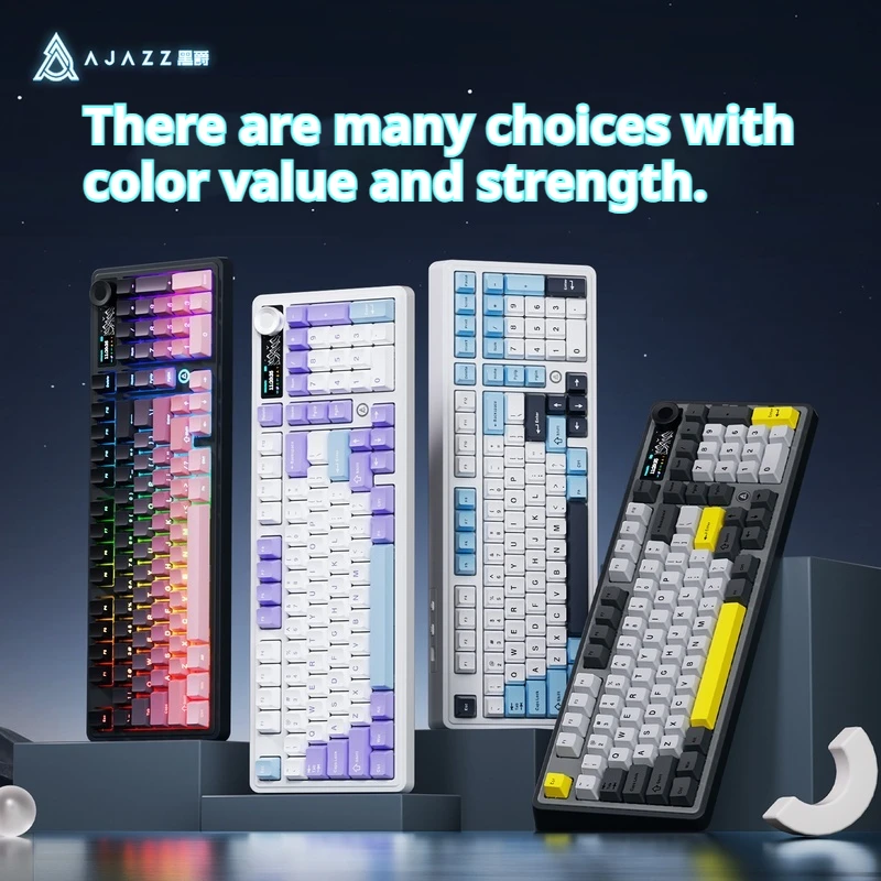 

AJAZZ Ak980 Mechanical Keyboard Gaming Keyboard RGB Wired Wireless Bluetooth Three-Mode Hot Plug With Knob Game Office Keyboard