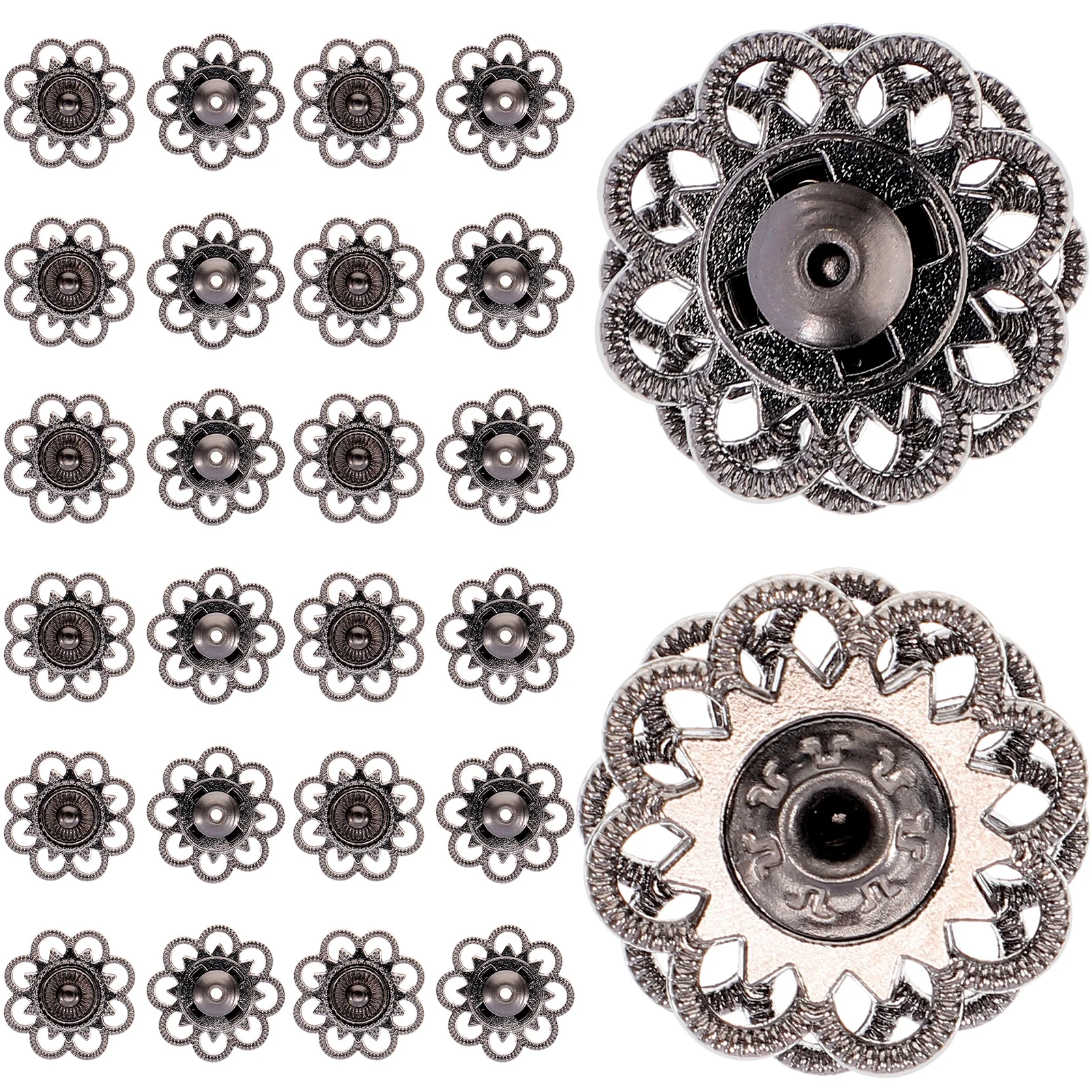 

20Pairs Alloy Snap Buttons Fine Workmanship Round Press Studs for Sew-on Fastener Replacement Sweater Coat Hat Accessories Kit