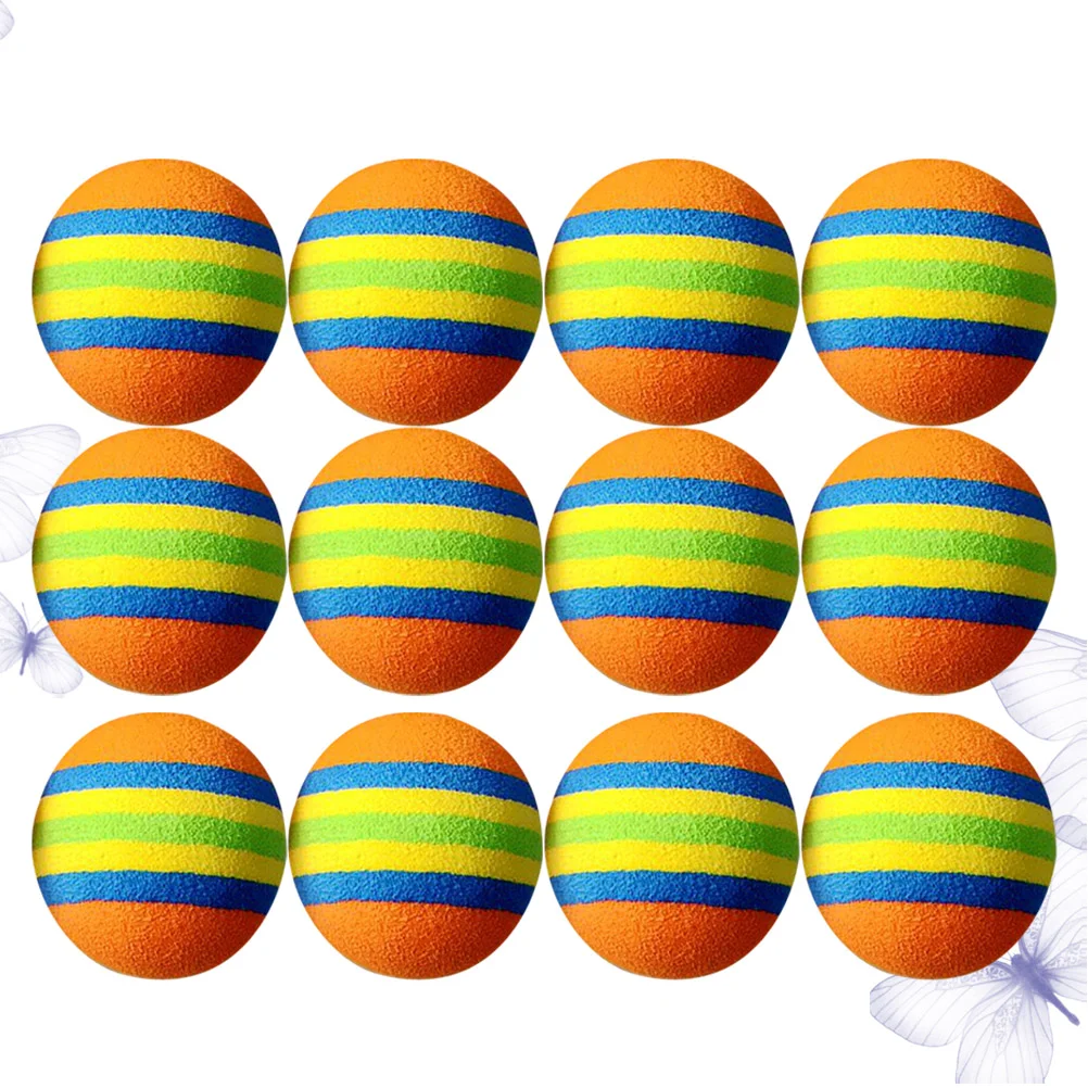 12Pcs Stripe Pattern Balls EVA Ball Colorful Balls Cat Pet Playing Balls Training Ball (Orange, Blue, Yellow, Green Stripe)