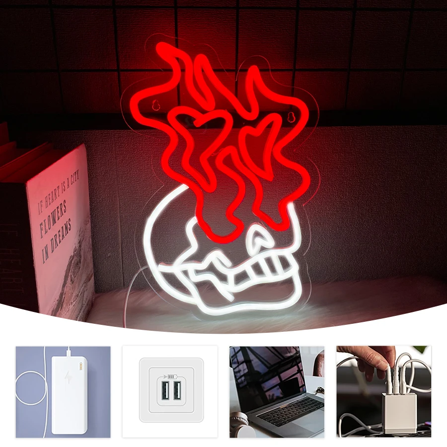 Sinal de néon LED de caveira,  - Home Cinema Quarto avaliação e preço
