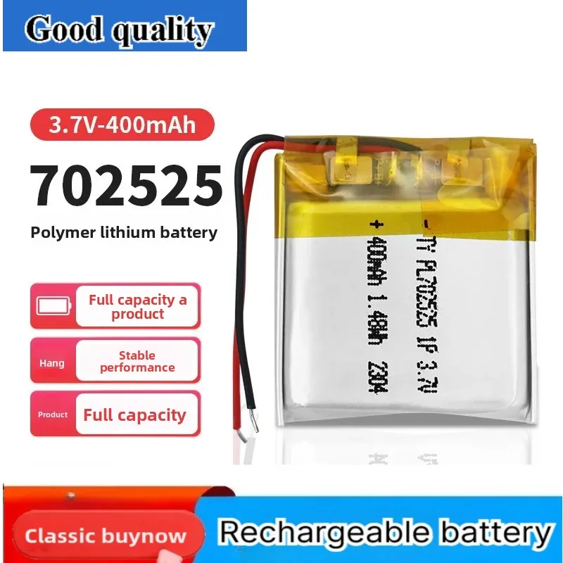 702525 Polymer Lithium Battery 3.7V 400mAh for Smart Watch Bluetooth Speaker Pet Toy Rechargeable Li-ion Cell