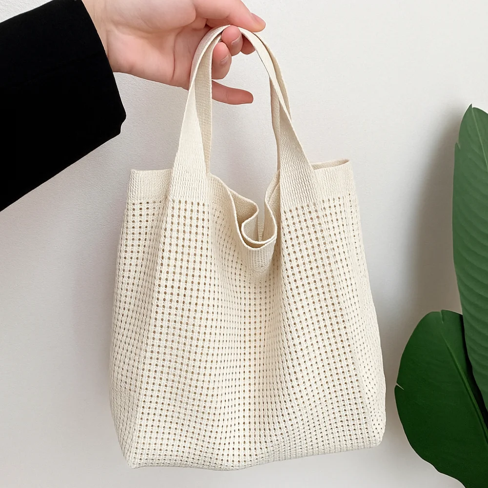Fashion Casual Hollow Woven Bag Hollow Out Tote Beach Knitted Handbag Large Capacity Lazy Style Woman Shopping Bag Travel