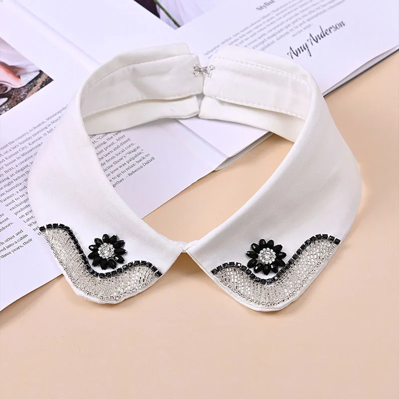 White Fake Collar Women Elegant Diamond Detachable Collars for Women False Shawl Shoulder Wrap Lapel False Collars Woman Tie