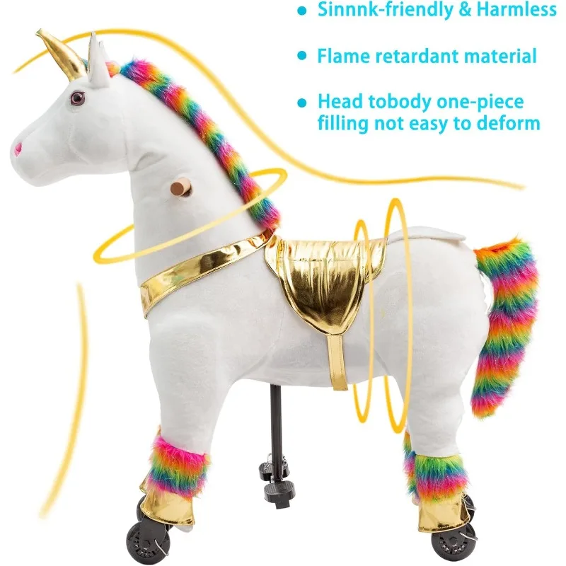Rit op eenhoorn op speelgoed, eenhoorn rit voor meisjes 7 tot volwassenen lopen Max. belasting 187 LBS, geen batterij of elektriciteit