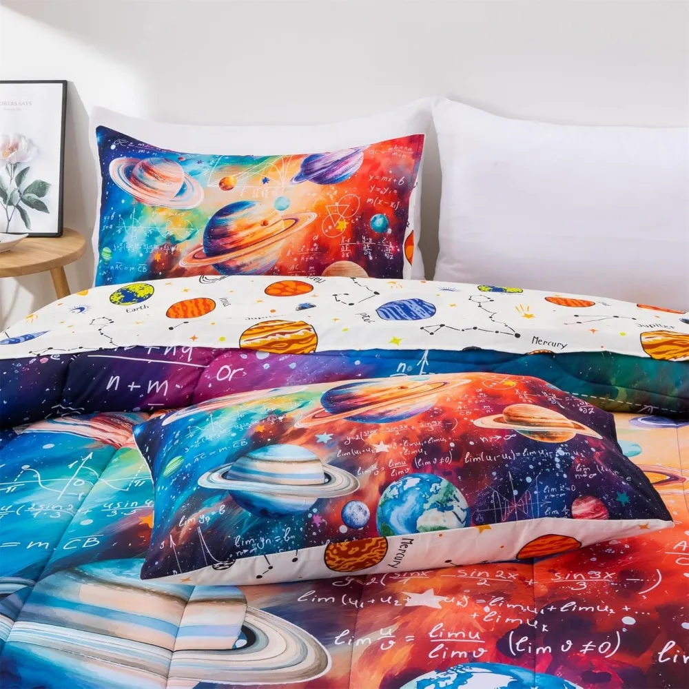 A Nice Night Boys Galaxy Queen 寝具セット 6 ピース ベッドインアバッグ掛け布団 シーツセット付き、スペース代数テーマ ポリエステル製ベッドセット