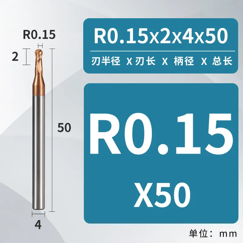

Long Neck Deep Groove Ball Nose End Mill 0.2 0.4 0.8R Micro Diameter Tungsten Carbide CNC Milling Cutter