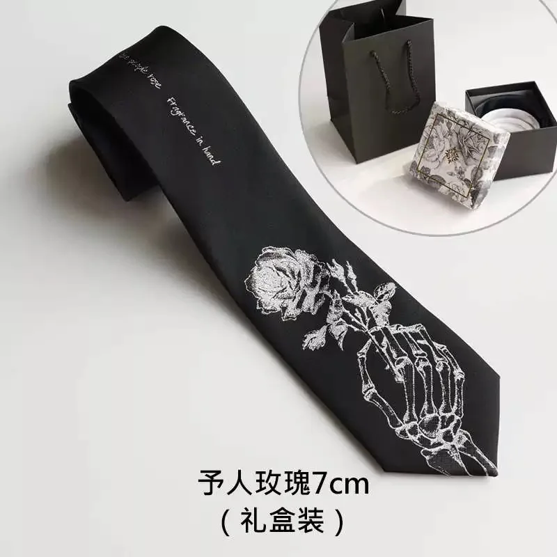 Good Quality Spine Embroidery Techwear Punk Black Tie Men Women