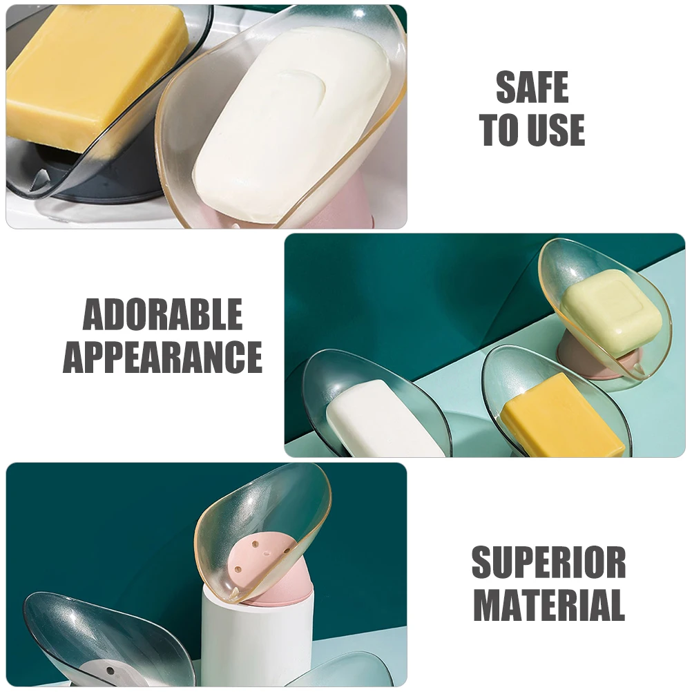 

2pcs Punch- Leaf Shape Plastic Dish Creative Storage Holder Shower Holder Soap Storage Rack Draining Soap Box