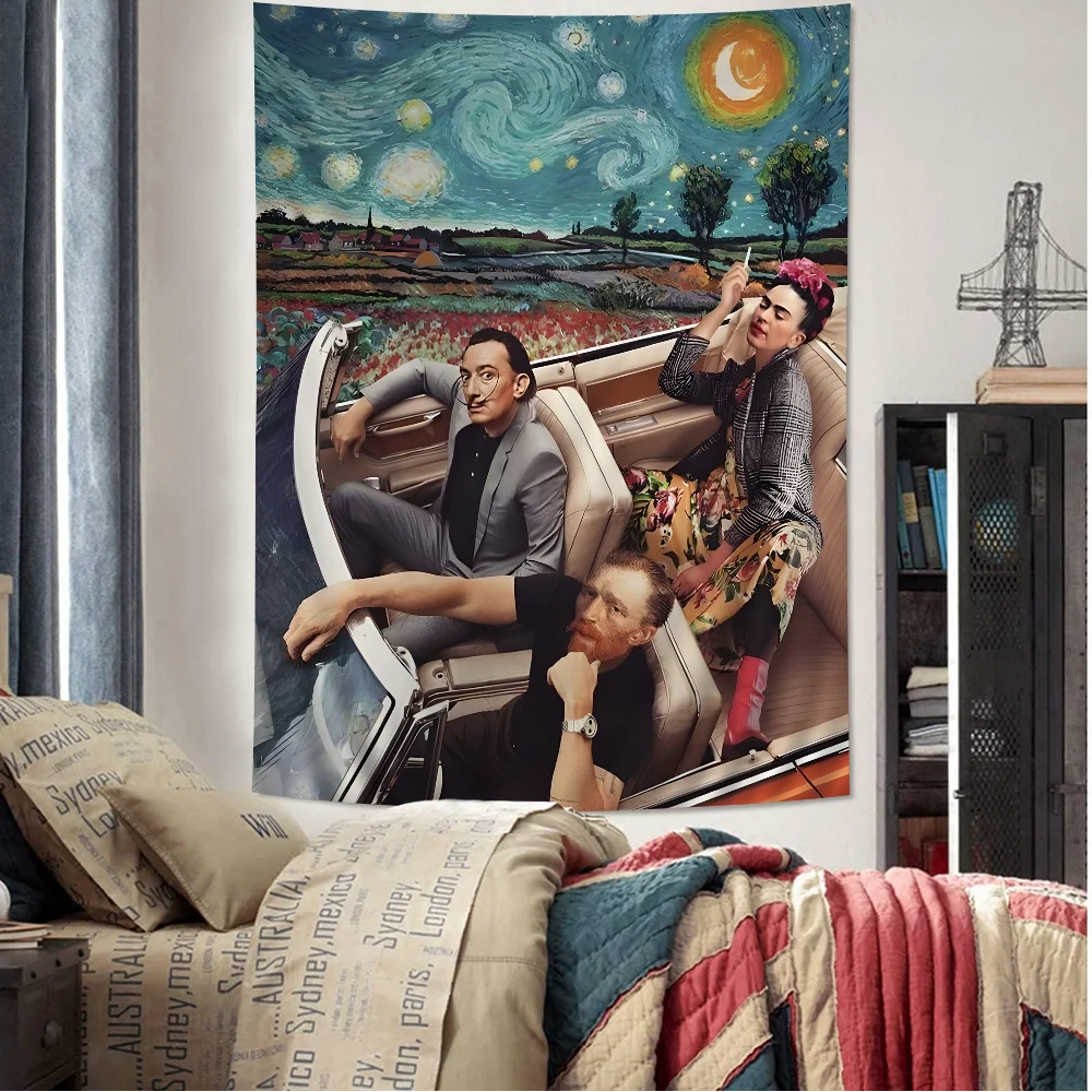 

Funny Abstract Van Gogh and Friends Printed Large Wall Tapestry Indian Buddha Wall Decoration Witchcraft Bohemian Hippie Wall