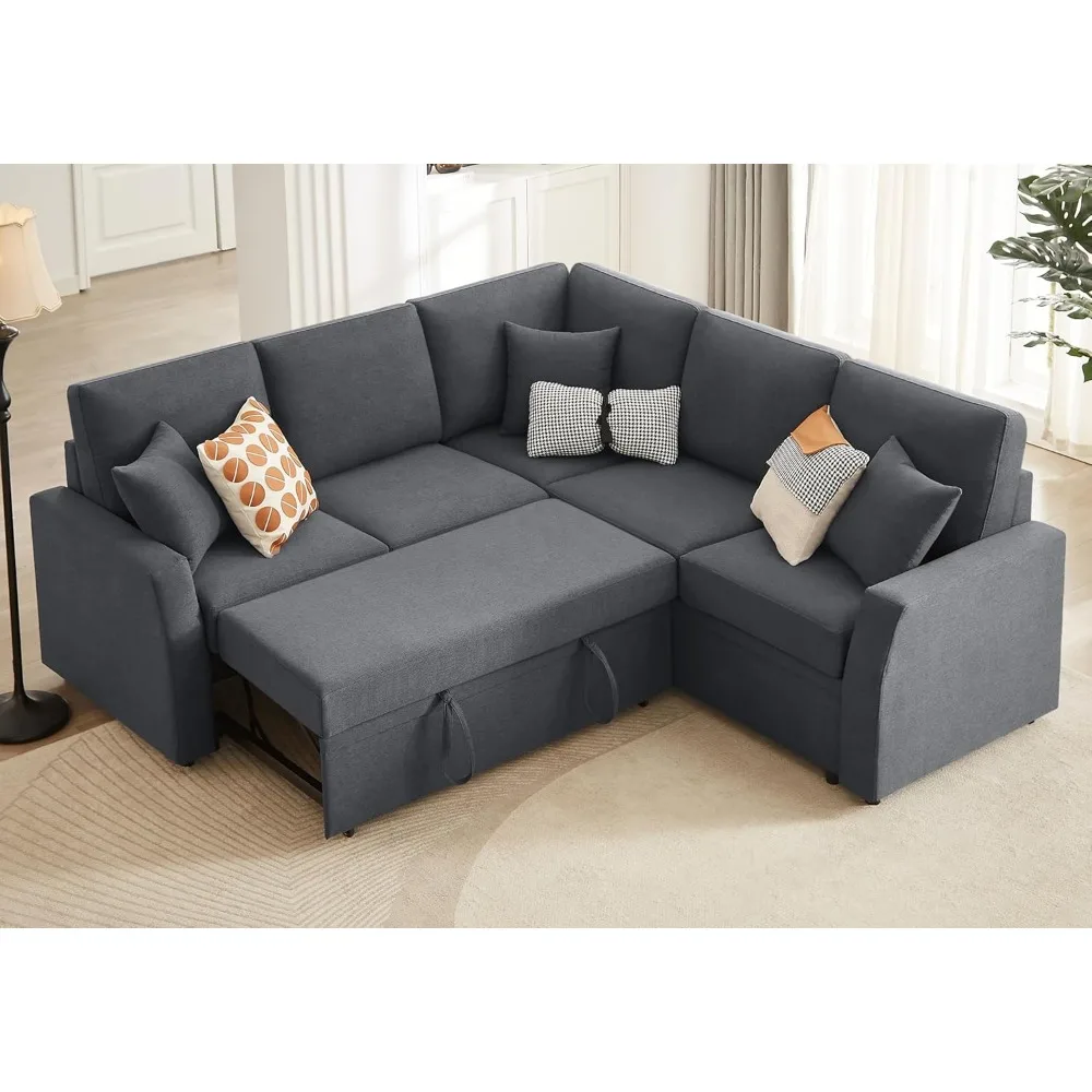 

Sofa Bed, 85 Inch Reversible L Shape Couch with Pull Out Bed & Storage Seat, Oversized Sectional Sleeper Bed for Living