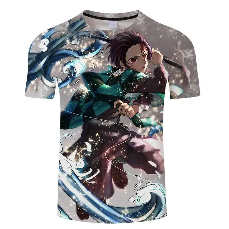 

3D Cartoon Pattern T-shirt, Demon Slayer Blade Digital Printed Short Sleeved T-shirt, Men's And Women's T-shirt Couple's T-shirt