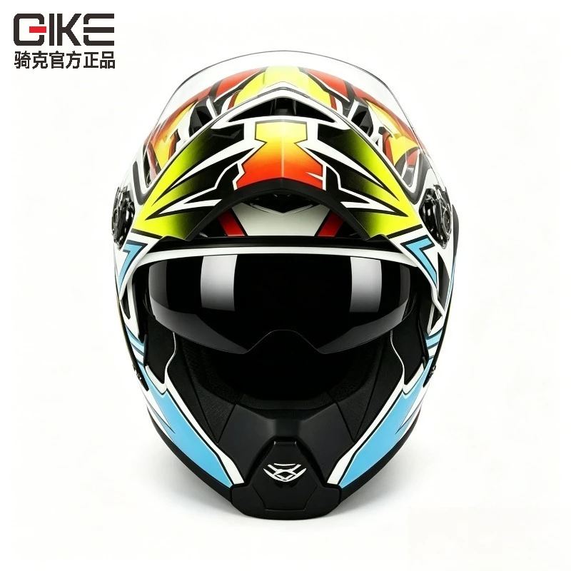 QIKE Premium Dual Lens Modular Helmet: Flip-Up Full Face Design for Men and Women Motocross Enthusiasts
