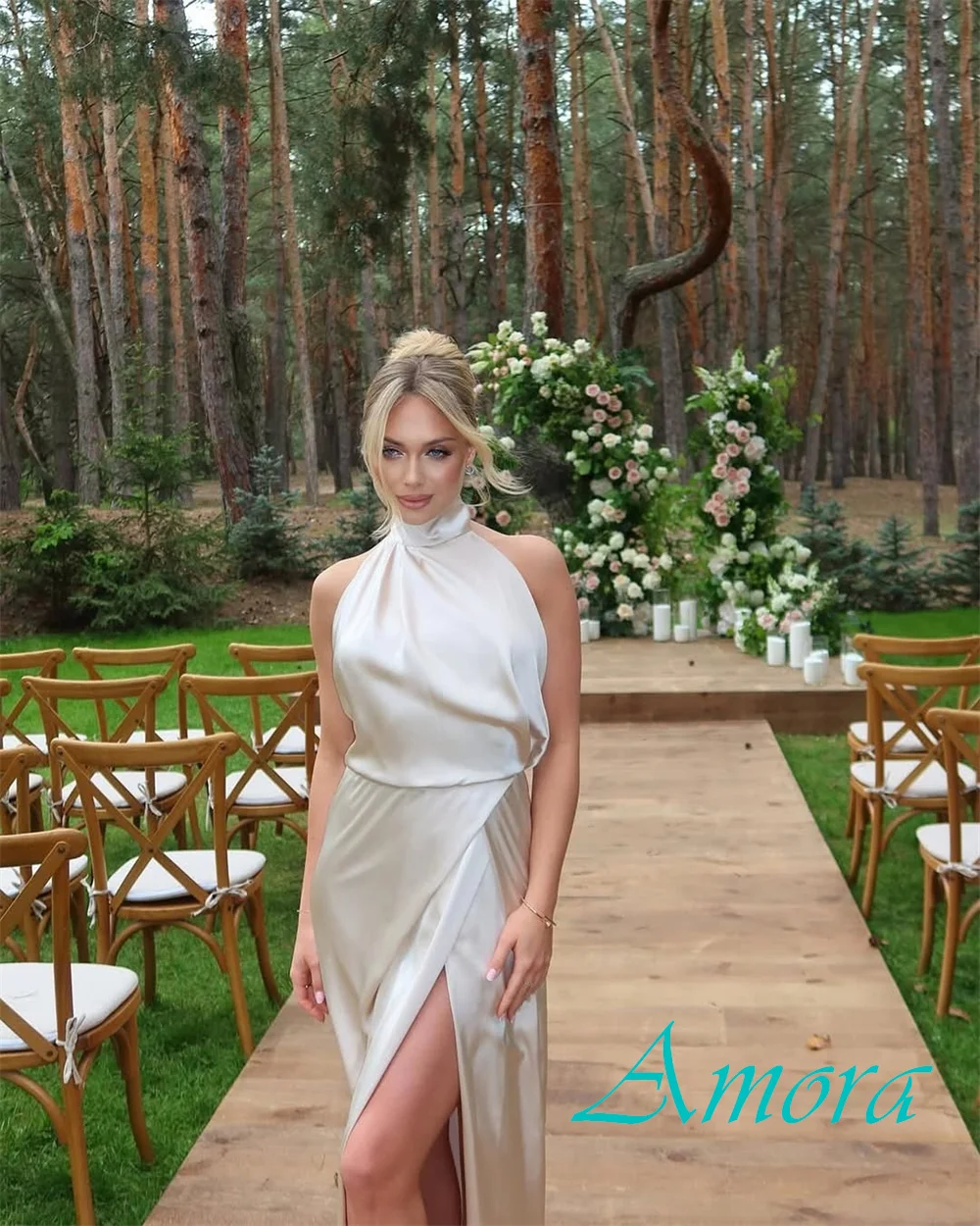 Элегантное атласное вечернее платье с бретелькой на шее по индивидуальному заказу, классические прямые платья для выпускного вечера, темпераментные платья с разрезом по бокам для особых случаев