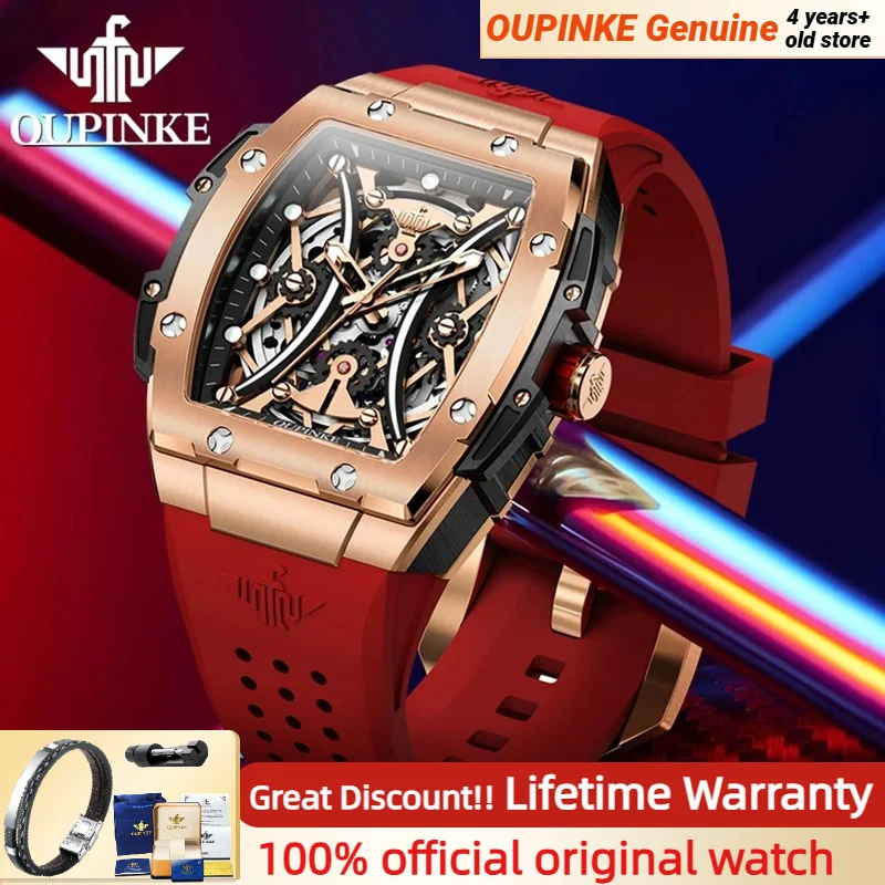 

OUPINKE 3215, мужские часы, модные полые мужские часы, механические часы с автоматическим механизмом, наручные часы с силиконовым ремешком