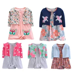 Newborn Baby Girl Bodysuit Dress Cute Animal 100% Cotton Romper Floral Baby Girl Clothing Set 2PCS Tops Coat+ Bodysuit