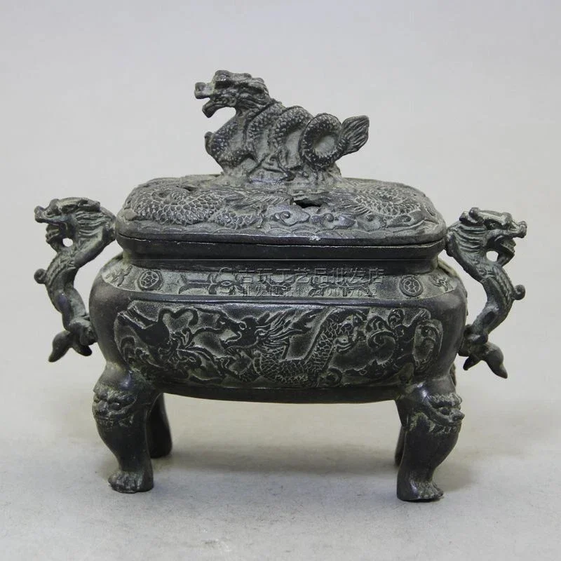 

Chinese Old Bronze Hand Carved Dragon Incense Burner w Xuande Mark