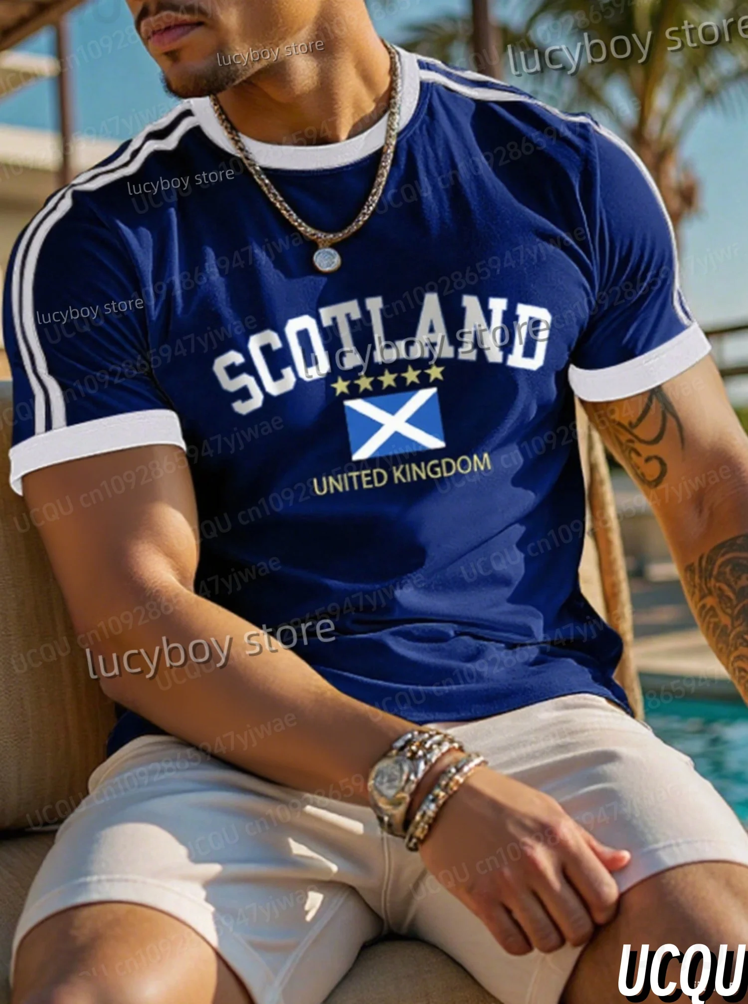 2025 HOT SELL Summer Men Sports Loose Men's T-shirt SCOTLAND print Men's O-Neck Short-sleeved Top Daily Street Mens T-shirt