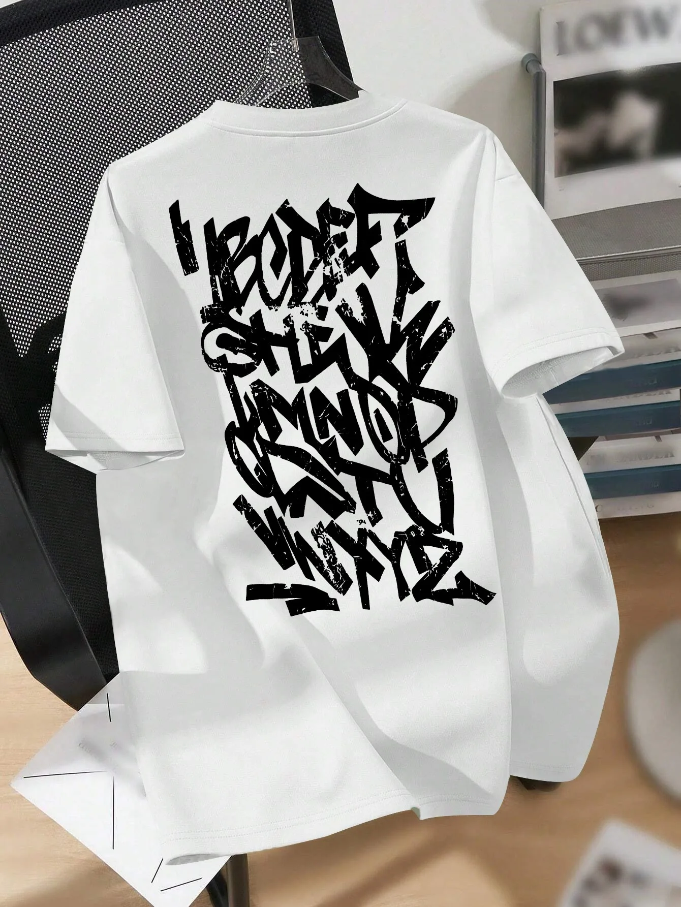 100% Cotton Men's Loose T-Shirt Breathable Casual Fashion French Bulldog Pattern Printed Short Sleeved Round Neck Top