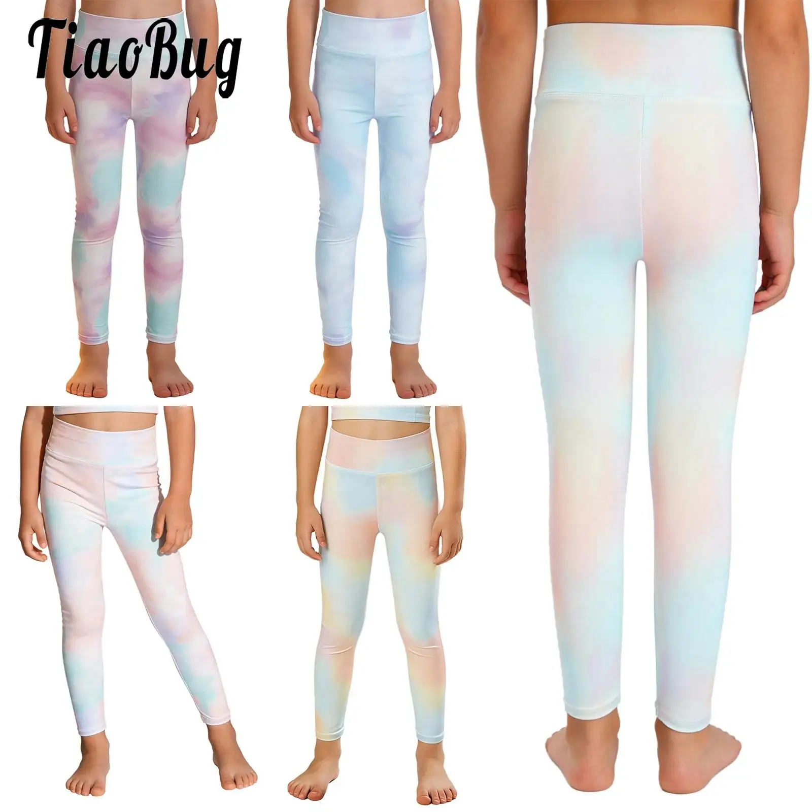 

Kids Girls Print Yoga Leggings Pants Elastic Waistband Quick-drying Lightweight Athletic Pants for Dance Workout Running Cycling