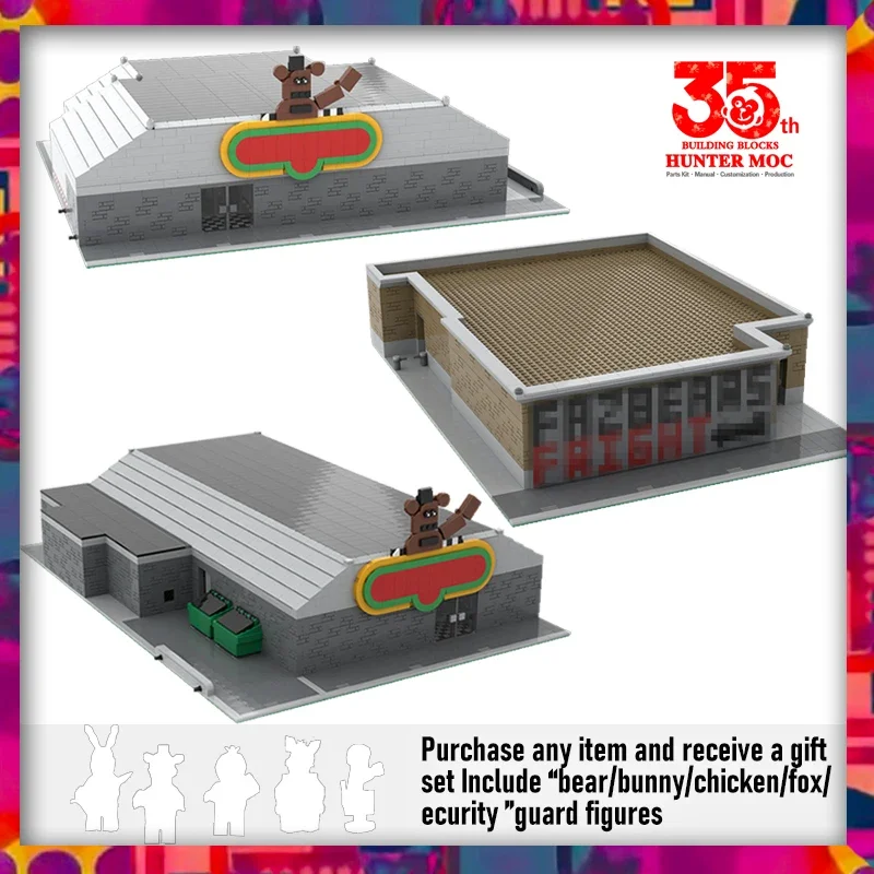 

Фильм ужасов, персонажи moc, рокстар, кролик, золотая лиса, игрушки, медведь, безопасность, ресторан, модульные строительные блоки, игровые сцены ужасов