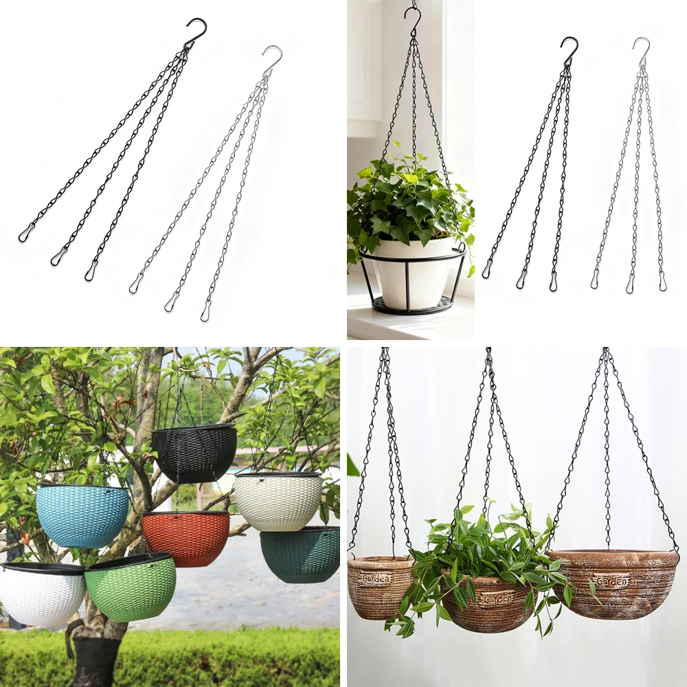 Durable 3 Prong Metal Plant Hanger Chain Hook 41cm Black Silver Color for Hanging Baskets Indoor Outdoor Garden
